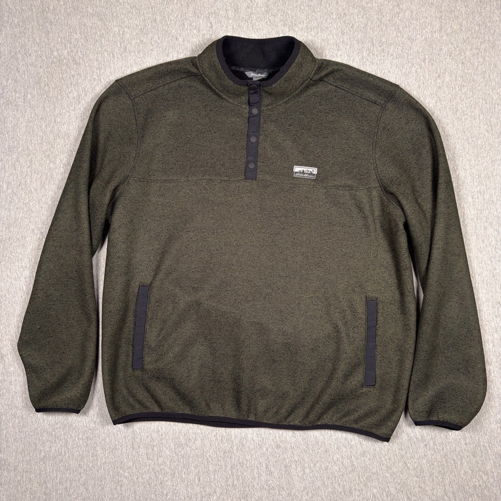 Eddie Bauer Jacket Sweater Mens XL Green Fleece Lined 1/4 Snap Pullover Outdoors